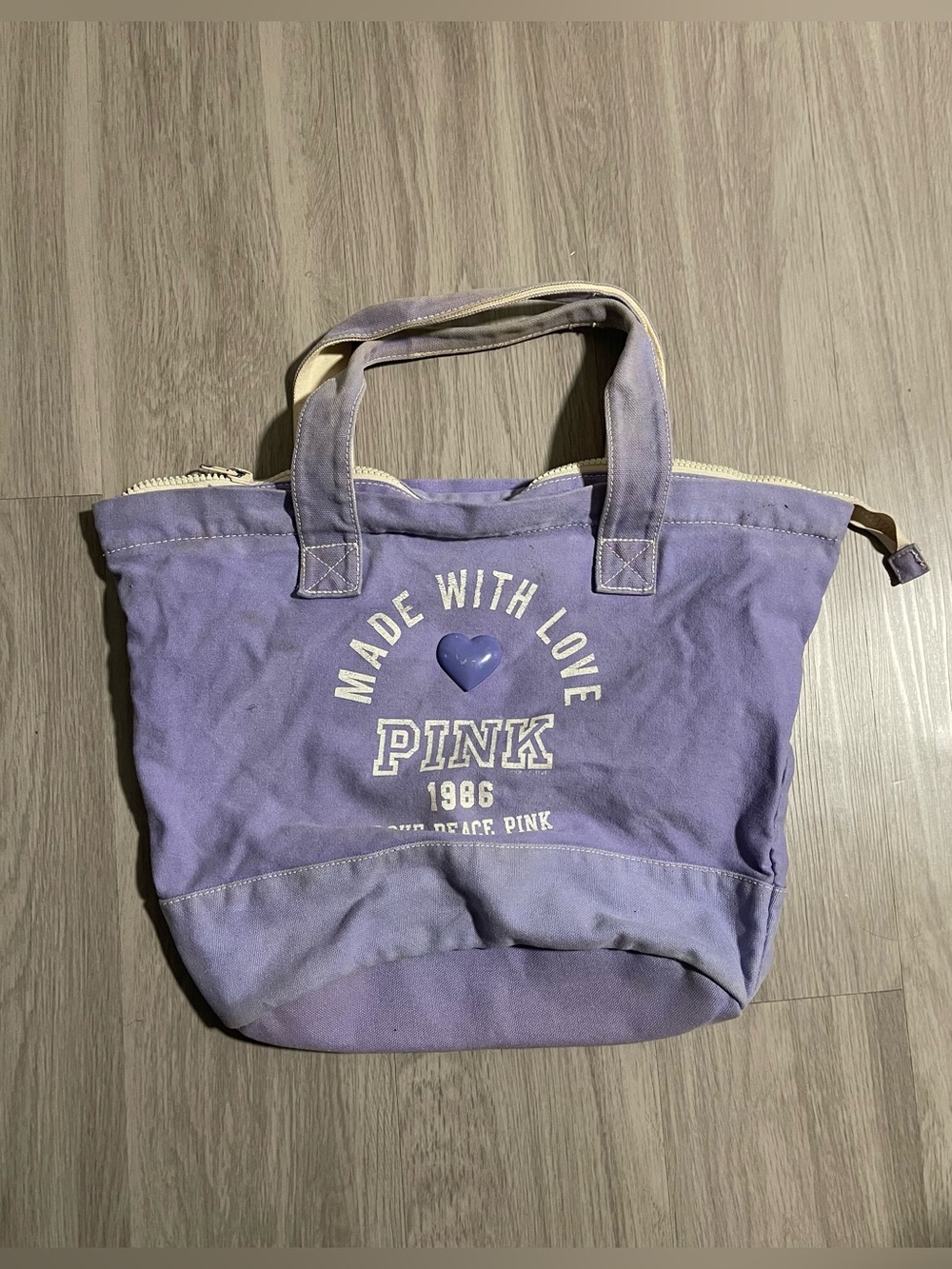 PINK Victoria's Secret Lavender Canvas Tote with Heart Accent